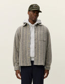 Les Deux Lennon Wool Pinstripe Overshirt, men’s wool blend shirt jacket with relaxed fit and pinstripe design, front view
