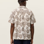 Back view of men's floral jacquard shirt by Les Deux with lightweight cotton fabric and loose fit