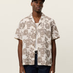 Men's floral short sleeve shirt by Les Deux in cotton jacquard with camp collar and relaxed fit