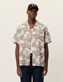 Men's floral short sleeve shirt by Les Deux in cotton jacquard with camp collar and relaxed fit