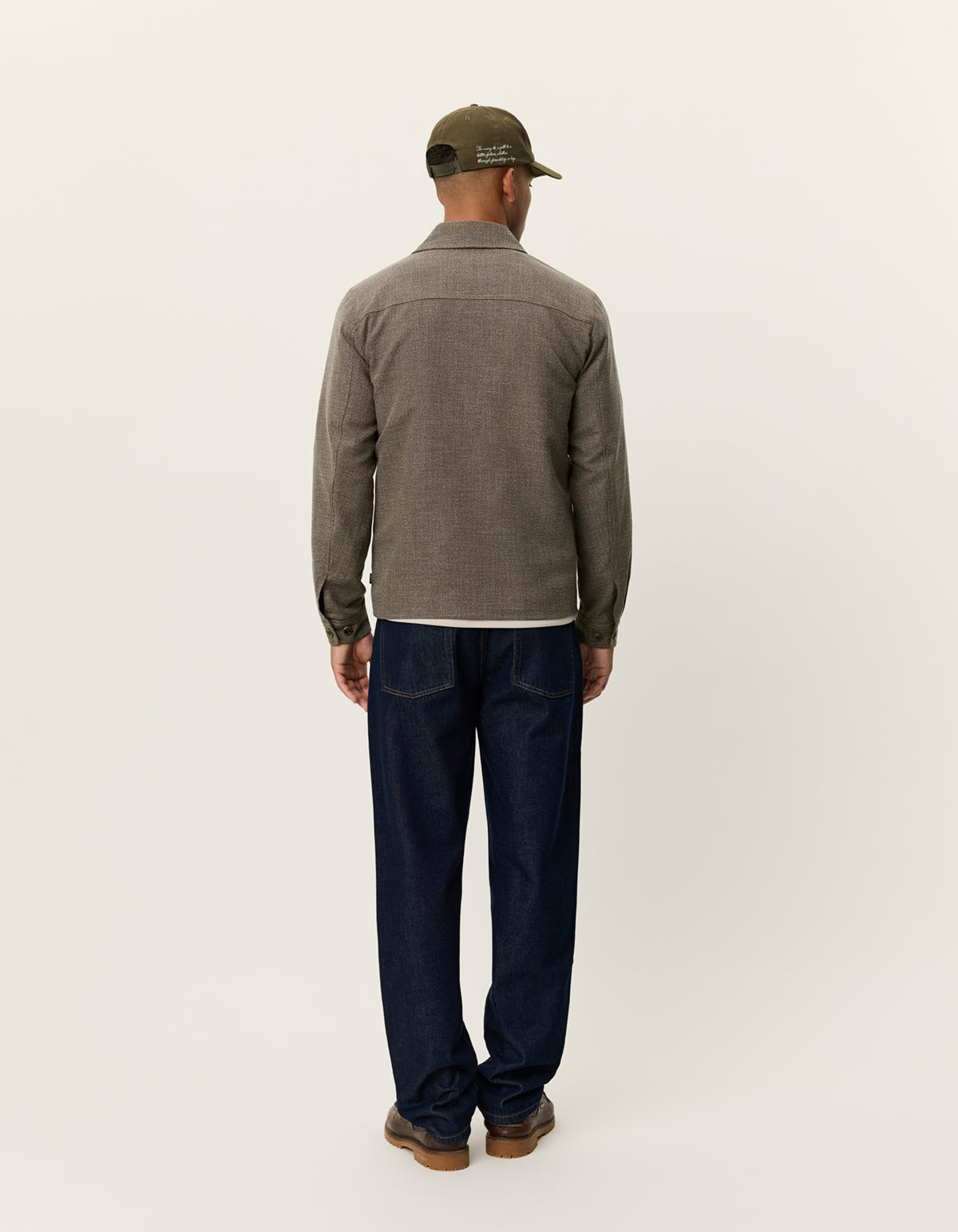 Back view of men's structured melange jacket by Les Deux in teak brown with a regular fit and clean finish