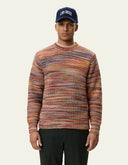 Les Deux Space Rib Crewneck Knit with multicolor horizontal stripes and chunky ribbed texture