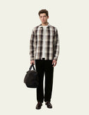 Les Deux Structured Check Overshirt in organic cotton with a chocolate brown and ecru check pattern