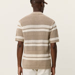 Back view of men's striped knitted short sleeve shirt by Les Deux in cotton blend knit fabric with a clean tailored fit