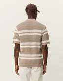 Back view of men's striped knitted short sleeve shirt by Les Deux in cotton blend knit fabric with a clean tailored fit