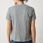 Back view of Lilla P Boyfriend V-Neck Cotton Slub Tee in Gravel – relaxed fit women’s tee