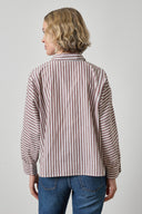 Back view of the Lilla P oversized dolman sleeve shirt in chestnut stripe
