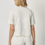Back view of women's cotton elbow sleeve tee by Lilla P in ecru with clean silhouette