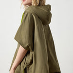 Close-up of knit texture on Lilla P Hooded Poncho in evergreen, women’s hooded layering piece