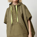 Lilla P Hooded Poncho in evergreen, women’s knit layering poncho with hood front view