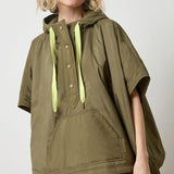 Lilla P Hooded Poncho in evergreen, women’s knit layering poncho with hood front view