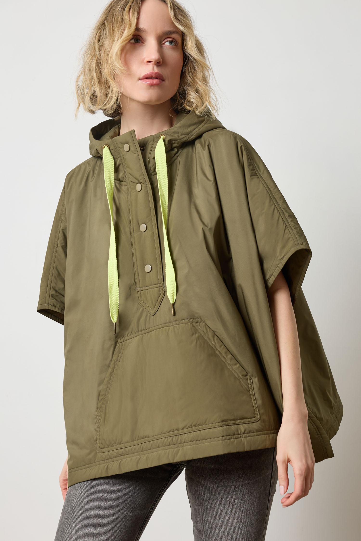 Lilla P Hooded Poncho in evergreen, women’s knit layering poncho with hood front view