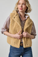 Lilla P Hooded Sherpa Vest with plush fleece texture, oversized hood, and front zip closure