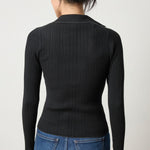 Back view of Lilla P Long Sleeve Rib Henley Sweater, women’s fine gauge knit sweater for fall wardrobes and layering essentials