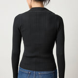 Back view of Lilla P Long Sleeve Rib Henley Sweater, women’s fine gauge knit sweater for fall wardrobes and layering essentials