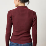 Back view of Lilla P Long Sleeve Rib Henley Sweater, women’s fine gauge knit sweater for fall wardrobes and layering essentials