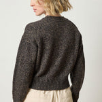 Back view of Lilla P Marled V-Neck Cardigan in Flecked Cotton – chunky knit women’s cardigan sweater