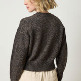 Back view of Lilla P Marled V-Neck Cardigan in Flecked Cotton – chunky knit women’s cardigan sweater