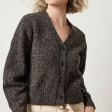 Lilla P Marled V-Neck Cardigan in Flecked Cotton – chunky marled women’s sweater with relaxed shoulders