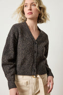 Lilla P Marled V-Neck Cardigan in Flecked Cotton – chunky marled women’s sweater with relaxed shoulders