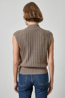 Back view of the Lilla P mock neck wedge sweater in mink