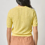 Back view of women's cotton cardigan by Lilla P in lemon with breathable knit texture