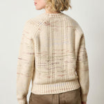 Back view of Lilla P Open Stitch Crewneck Sweater in space-dyed yarn with relaxed blouson hem and chunky neckline