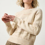 Lilla P Open Stitch Crewneck Sweater in space-dyed yarn, featuring pointelle detailing and crochet-inspired open stitch, front view