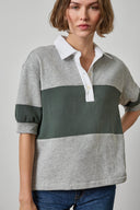 Lilla P Oversized Elbow Sleeve Rugby in 100% cotton French terry with a white twill collar