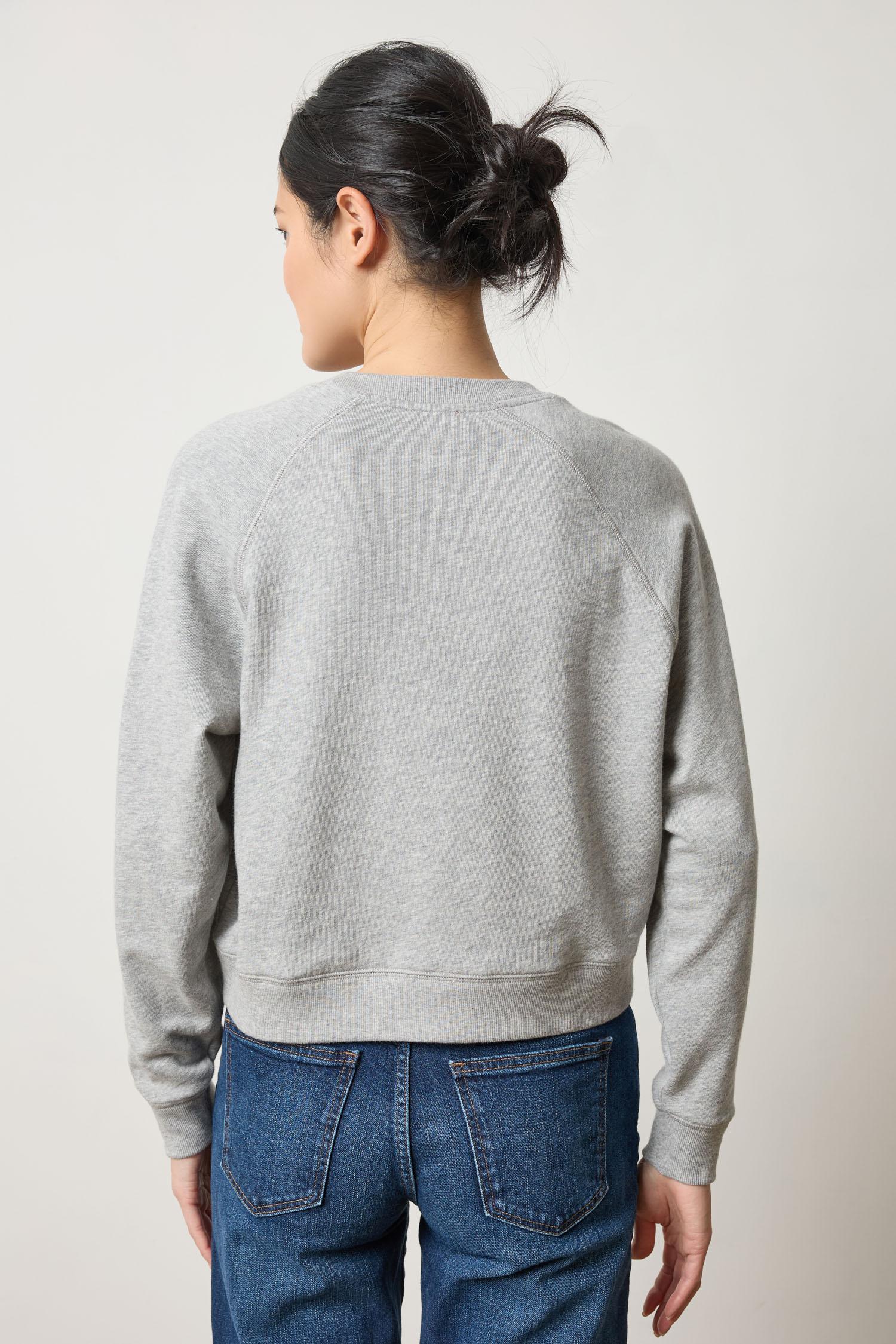 Back view of Lilla P Raglan Sweatshirt in French Terry 100% cotton, shorter length with relaxed fit, neutral tone