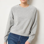 Lilla P Raglan Sweatshirt in French Terry cotton, neutral colorway with shorter length and raglan sleeves, modern pullover, front view
