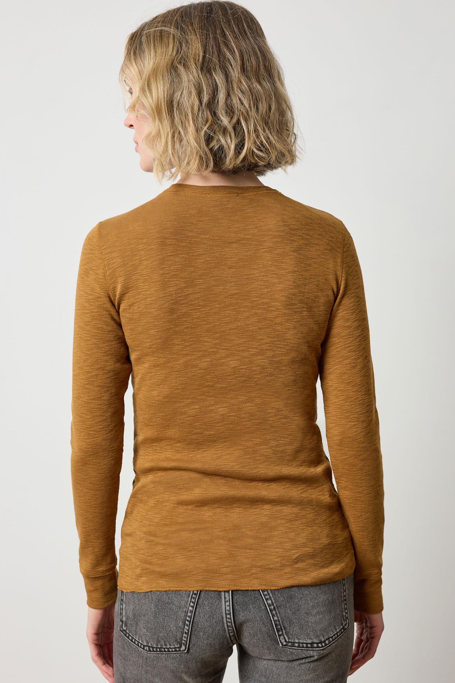 Back view of Lilla P Rib Slub Long Sleeve Crew Neck Shirt, long sleeve ribbed women’s essential top