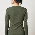 Back view of Lilla P Rib Slub Long Sleeve Crew Neck Shirt, long sleeve ribbed women’s essential top