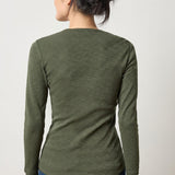 Back view of Lilla P Rib Slub Long Sleeve Crew Neck Shirt, long sleeve ribbed women’s essential top