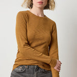 Lilla P Rib Slub Long Sleeve Crew Neck Shirt, women’s fitted rib slub top with crew neckline and sleek silhouette in dijon