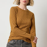 Lilla P Rib Slub Long Sleeve Crew Neck Shirt, women’s fitted rib slub top with crew neckline and sleek silhouette in dijon