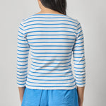 Back view of women's ribbed striped top by Lilla P with relaxed fit and structured fabric