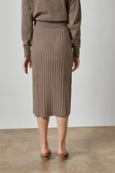 Back view of the Lilla P ribbed knit midi skirt in mink