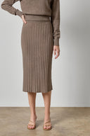 Lilla P rib sweater skirt in mink cotton cashmere knit