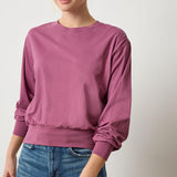 Lilla P Ribbed Trim Easy Crew sweater in pink, women’s fall knit with ribbed details, versatile layering staple, front view