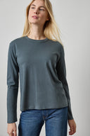 Lilla P Rolled Edge Relaxed Tee in soft cotton modal jersey with long sleeves