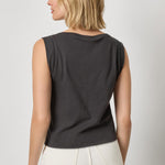Back view of women's cotton sleeveless top by Lilla P in black with modern fit