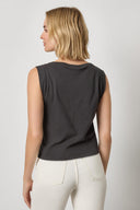 Back view of women's cotton sleeveless top by Lilla P in black with modern fit