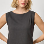Women's sleeveless cotton boatneck top by Lilla P in black with rolled edge detail