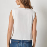 Back view of women's lightweight cotton sleeveless top by Lilla P in white with clean silhouette