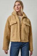 Lilla P Sherpa Collared Jacket with plush texture, oversized front pockets, and a cropped silhouette