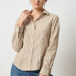 Lilla P Slim Fit Button Down Shirt in crisp poplin, women’s tailored button-up with feminine waist shape