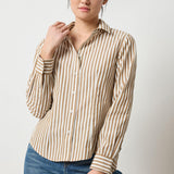 Lilla P Slim Fit Button Down Shirt in crisp poplin, women’s tailored button-up with feminine waist shape