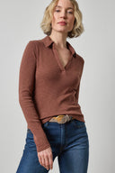 Lilla P Slub Knit Long Sleeve Polo with a relaxed fit and classic collar