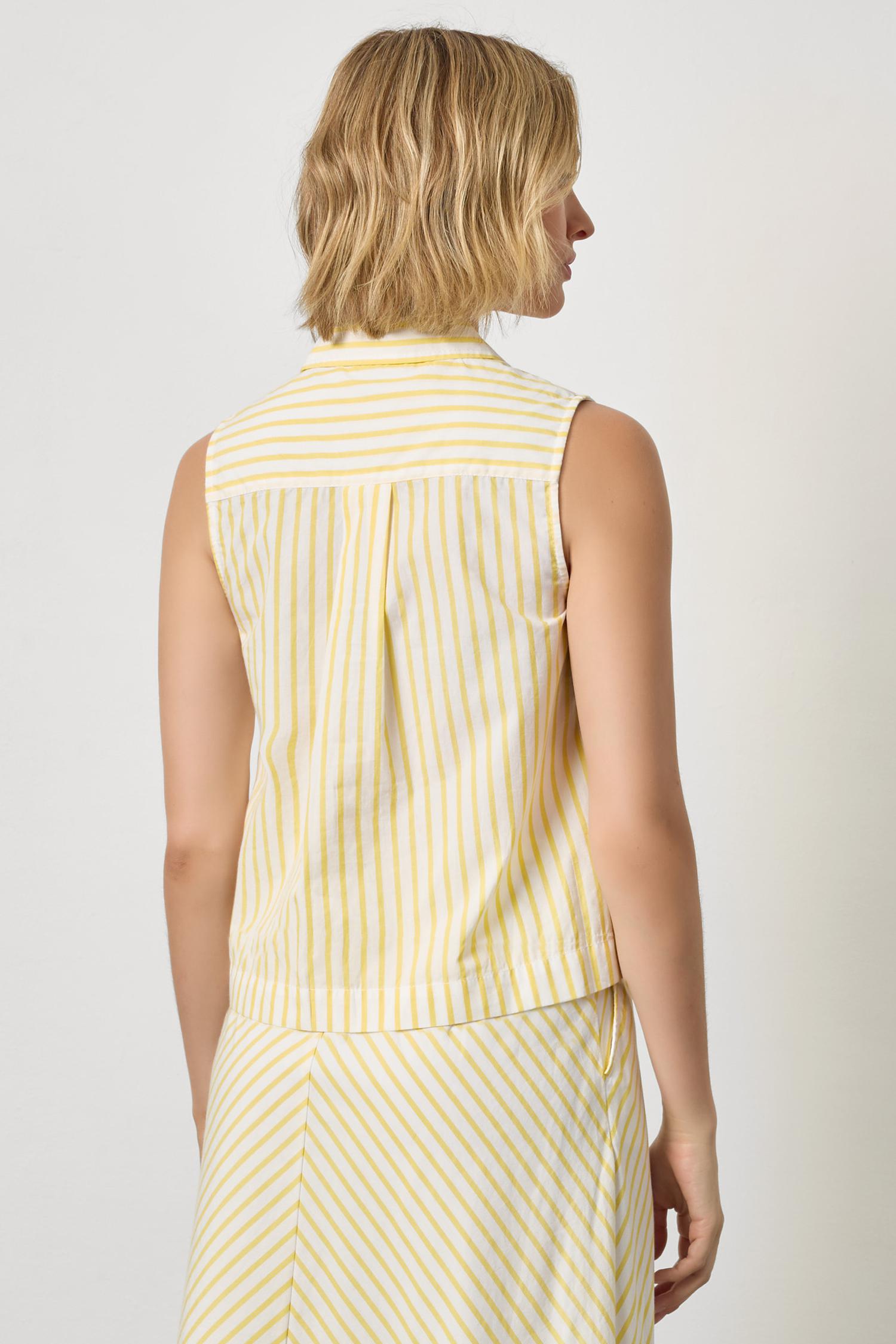 Back view of women's cotton striped button down shirt by Lilla P with relaxed oversized fit